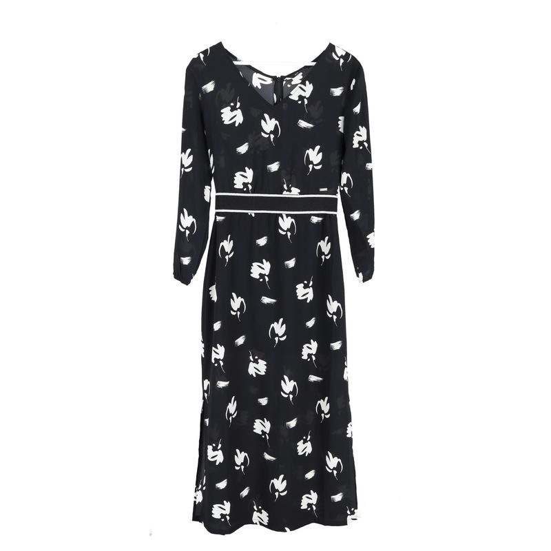 Armani Exchange Floral Printed Midi Dress In Black Polyester